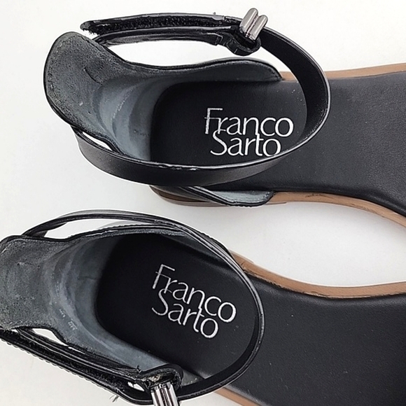 Franco Sarto Miras Black Flat Leather Sandal Ankle Strap Toe Ring Size 6M - Picture 5 of 16